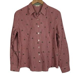 h. moser Salzberg Red Gingham Reindeer Button Front Shirt, Size EU 42/L